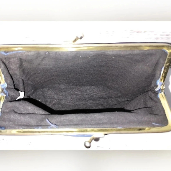 Kisslock Pouch Handbag in Blue Vintage Patchwork Clutch Unique Eclectic - Picture 2 of 6